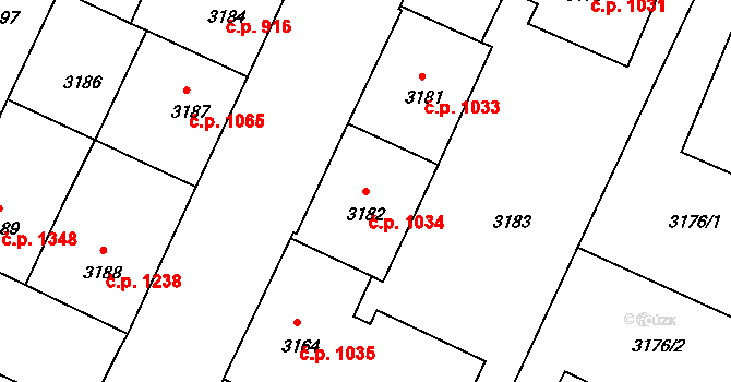Předměstí 1034, Litoměřice na parcele st. 3182 v KÚ Litoměřice, Katastrální mapa