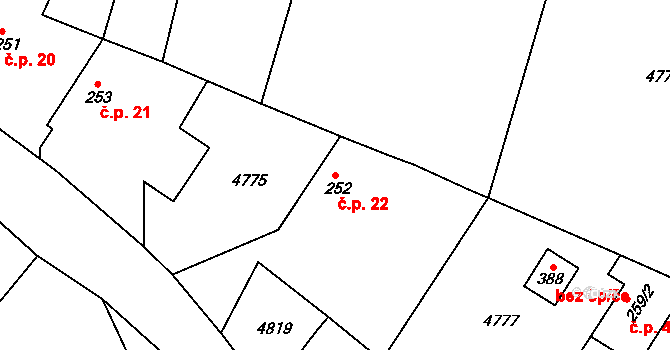 Buková Lhota 22, Benešov na parcele st. 252 v KÚ Úročnice, Katastrální mapa