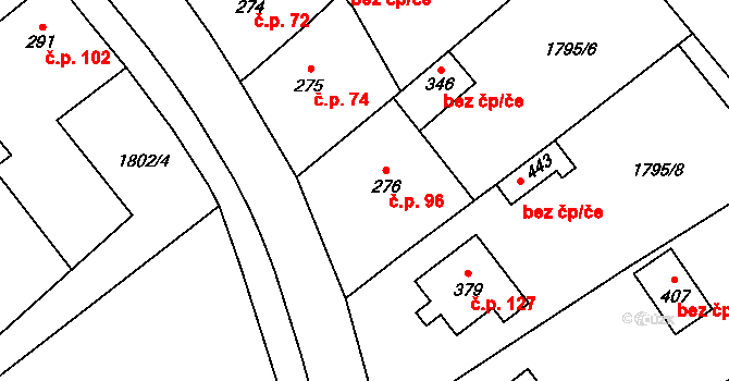Hvězdonice 96 na parcele st. 276 v KÚ Hvězdonice, Katastrální mapa