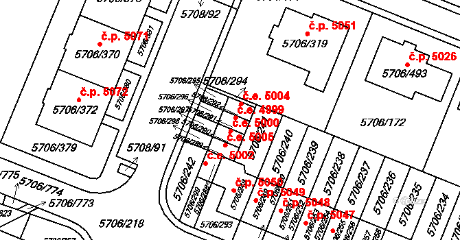 Jihlava 4999 na parcele st. 5706/291 v KÚ Jihlava, Katastrální mapa