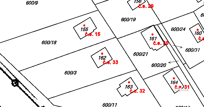 Heřmaň 33 na parcele st. 162 v KÚ Heřmaň, Katastrální mapa
