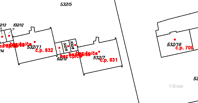Svinov 831, Ostrava na parcele st. 532/7 v KÚ Svinov, Katastrální mapa