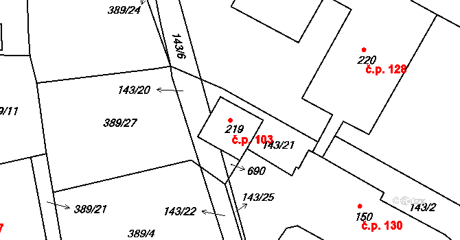 Lipová 103 na parcele st. 219 v KÚ Lipová u Chebu, Katastrální mapa