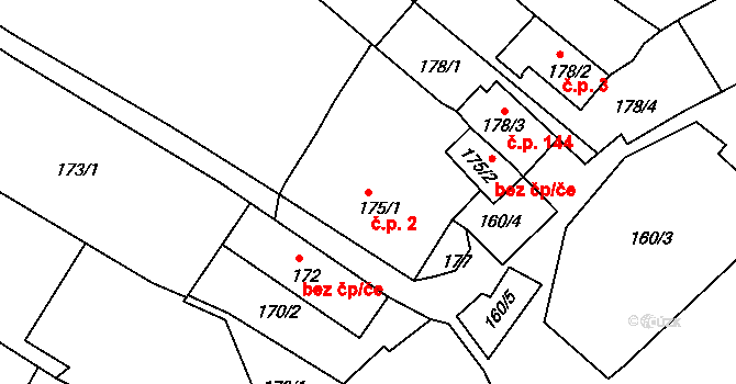 Hrobice 2 na parcele st. 175/1 v KÚ Hrobice na Moravě, Katastrální mapa