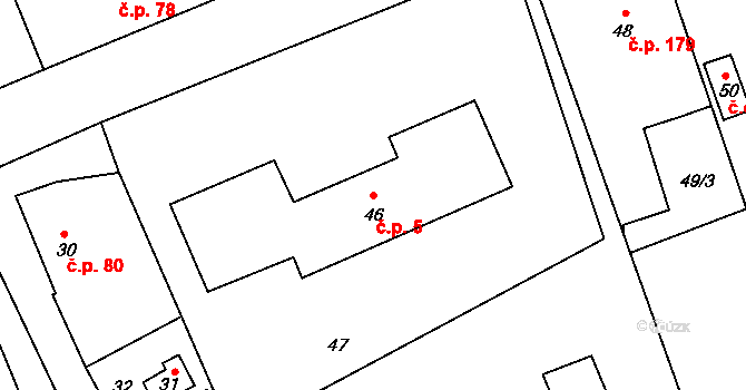 Fryšták 5 na parcele st. 46 v KÚ Fryšták, Katastrální mapa