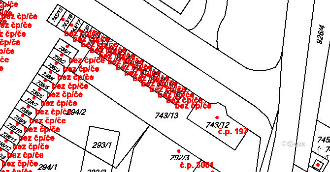 Milovice 40079775 na parcele st. 743/10 v KÚ Milovice nad Labem, Katastrální mapa