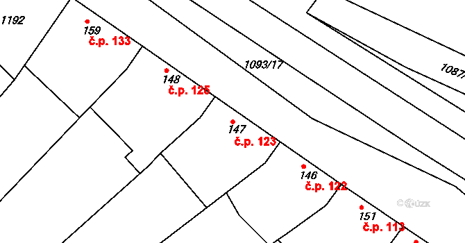Milonice 123 na parcele st. 147 v KÚ Milonice, Katastrální mapa