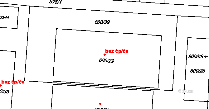 Holešov 41063775 na parcele st. 600/29 v KÚ Všetuly, Katastrální mapa