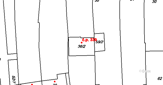 Louky 339, Zlín na parcele st. 36/2 v KÚ Louky nad Dřevnicí, Katastrální mapa