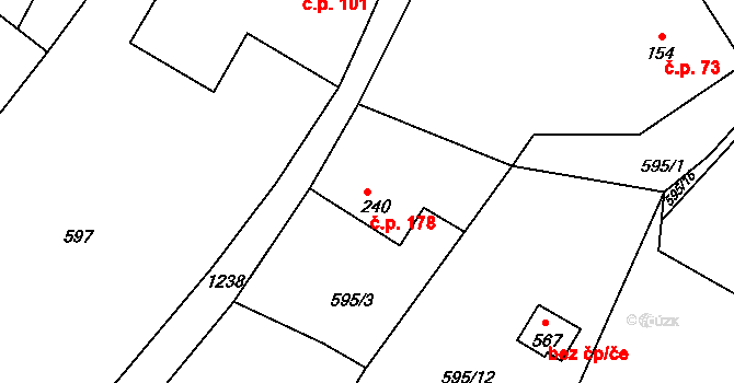 Kostelec 178, Zlín na parcele st. 240 v KÚ Kostelec u Zlína, Katastrální mapa