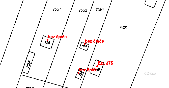 Tetčice 41578775 na parcele st. 758/2 v KÚ Tetčice, Katastrální mapa