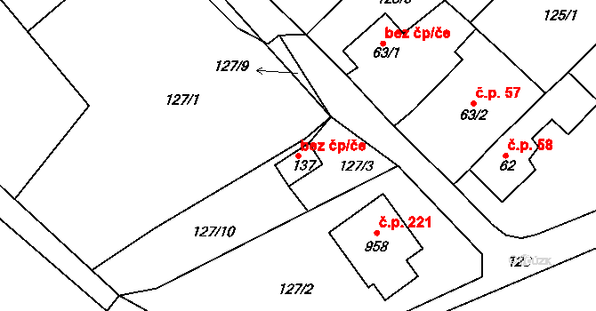 Cheb 43343775 na parcele st. 137 v KÚ Podhrad, Katastrální mapa