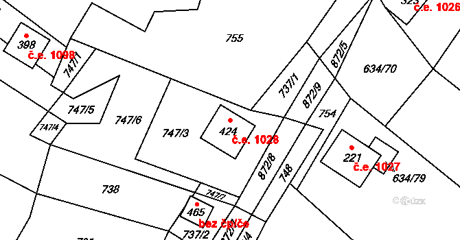 Horní Lhota 1028 na parcele st. 424 v KÚ Horní Lhota u Ostravy, Katastrální mapa