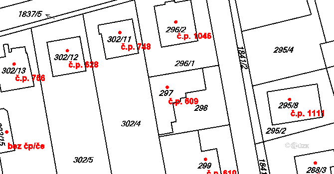 Kylešovice 609, Opava na parcele st. 297 v KÚ Kylešovice, Katastrální mapa