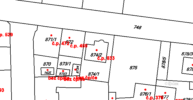 Tlučná 833 na parcele st. 874/2 v KÚ Tlučná, Katastrální mapa