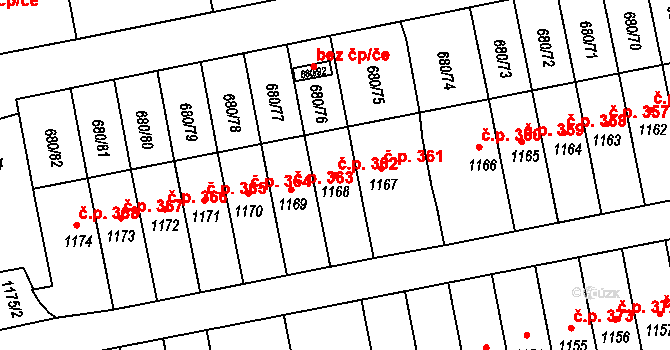 Chudeřín 362, Litvínov na parcele st. 1168 v KÚ Chudeřín u Litvínova, Katastrální mapa
