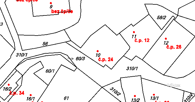 Licoměřice 24, Lipovec na parcele st. 10 v KÚ Licoměřice, Katastrální mapa