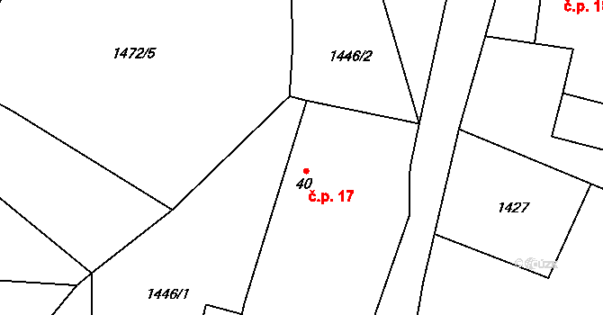 Dmýštice 17, Milevsko na parcele st. 40 v KÚ Dmýštice, Katastrální mapa