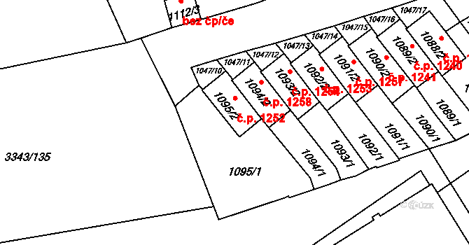 Třešť 1252 na parcele st. 1095/2 v KÚ Třešť, Katastrální mapa