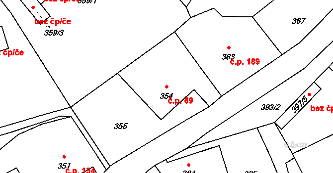 Žulová 59 na parcele st. 354 v KÚ Žulová, Katastrální mapa