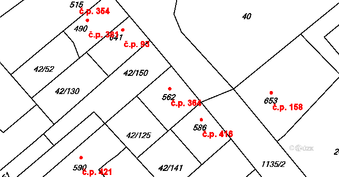 Kamenné Žehrovice 364 na parcele st. 562 v KÚ Kamenné Žehrovice, Katastrální mapa