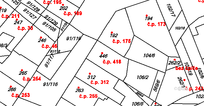 Mikovice 418, Kralupy nad Vltavou na parcele st. 446 v KÚ Mikovice u Kralup nad Vltavou, Katastrální mapa