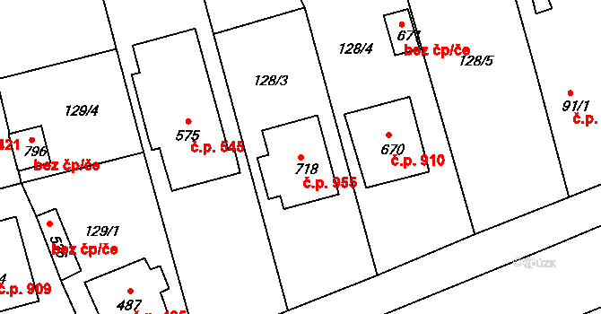 Rudná 955 na parcele st. 718 v KÚ Dušníky u Rudné, Katastrální mapa