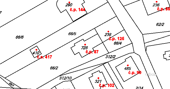 Černolice 87 na parcele st. 728 v KÚ Černolice, Katastrální mapa