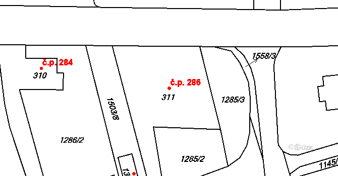 Holýšov 286 na parcele st. 311 v KÚ Holýšov, Katastrální mapa