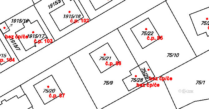 Plzeňské Předměstí 86, Horšovský Týn na parcele st. 75/21 v KÚ Horšovský Týn, Katastrální mapa