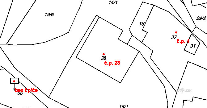 Zdebořice 28, Plánice na parcele st. 38 v KÚ Zdebořice, Katastrální mapa