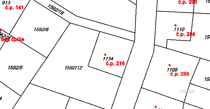 Sušice III 216, Sušice na parcele st. 1134 v KÚ Sušice nad Otavou, Katastrální mapa