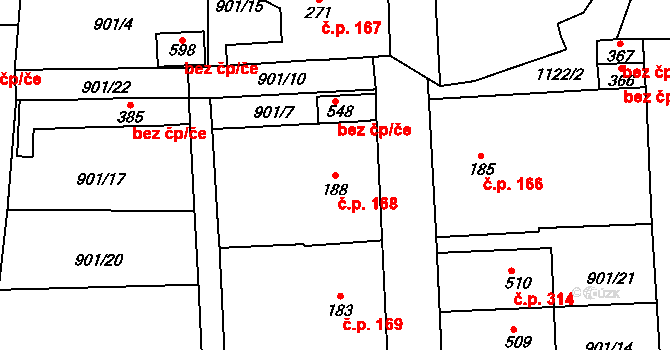 Velká Ves 168, Broumov na parcele st. 188 v KÚ Velká Ves u Broumova, Katastrální mapa