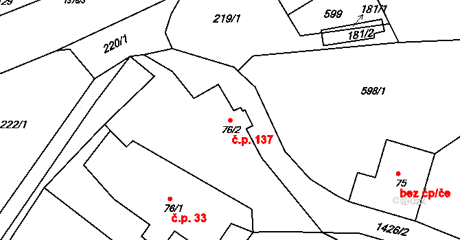 Suchý Důl 137 na parcele st. 76/2 v KÚ Suchý Důl, Katastrální mapa