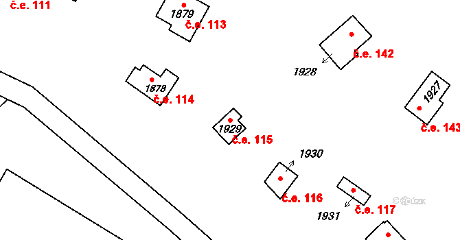 Jedovnice 115 na parcele st. 1929 v KÚ Jedovnice, Katastrální mapa