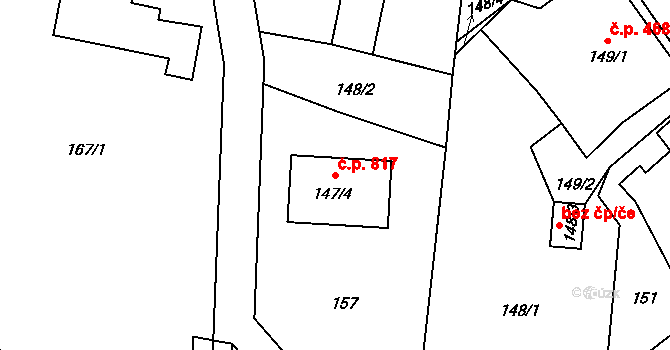 Raspenava 817 na parcele st. 147/4 v KÚ Raspenava, Katastrální mapa