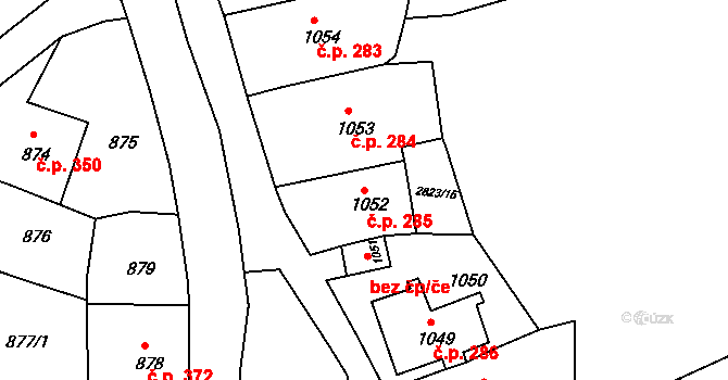 Štramberk 285 na parcele st. 1052 v KÚ Štramberk, Katastrální mapa