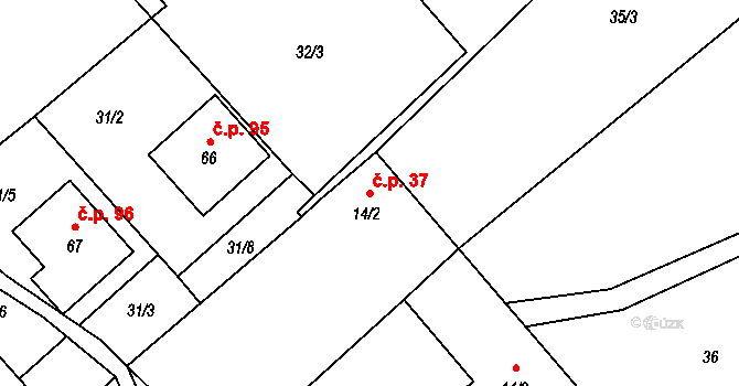 Vlkovice 37, Fulnek na parcele st. 14/2 v KÚ Moravské Vlkovice, Katastrální mapa