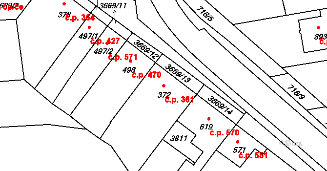 Žirovnice 361 na parcele st. 372 v KÚ Žirovnice, Katastrální mapa