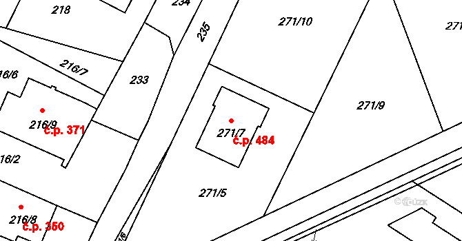 Křelov 484, Křelov-Břuchotín na parcele st. 271/7 v KÚ Křelov, Katastrální mapa