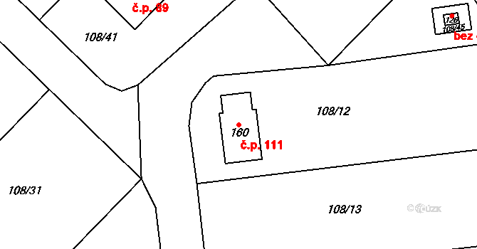 Chmeliště 111, Vavřinec na parcele st. 160 v KÚ Chmeliště, Katastrální mapa