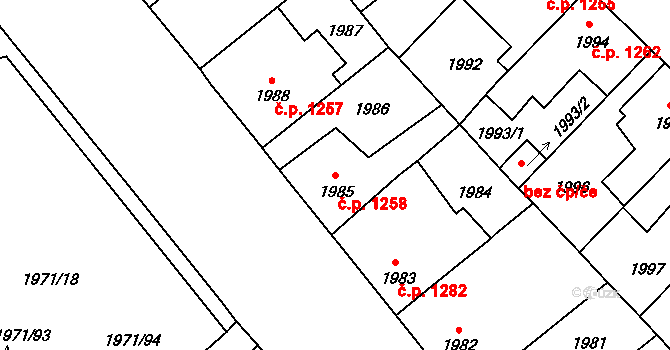 Louny 1258 na parcele st. 1985 v KÚ Louny, Katastrální mapa