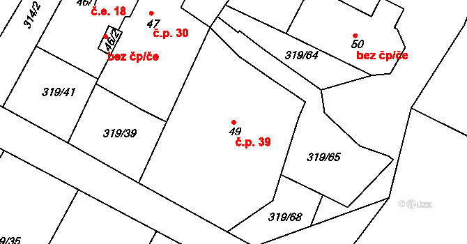 Dubice 39, Řehlovice na parcele st. 49 v KÚ Dubice nad Labem, Katastrální mapa