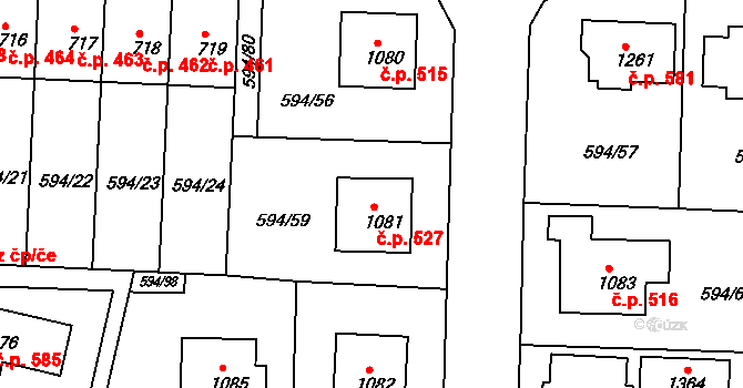 Nepomuk 527 na parcele st. 1081 v KÚ Nepomuk, Katastrální mapa