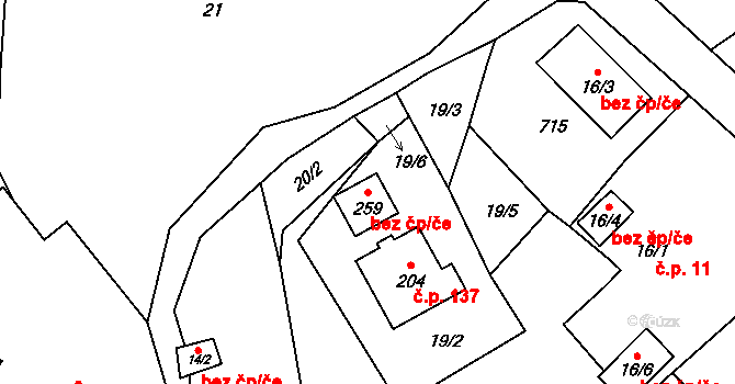 Valašské Meziříčí 93946775 na parcele st. 259 v KÚ Juřinka, Katastrální mapa
