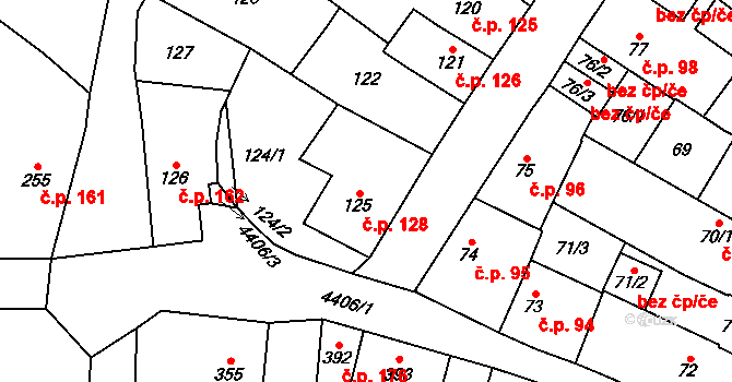 Chotěboř 128 na parcele st. 125 v KÚ Chotěboř, Katastrální mapa
