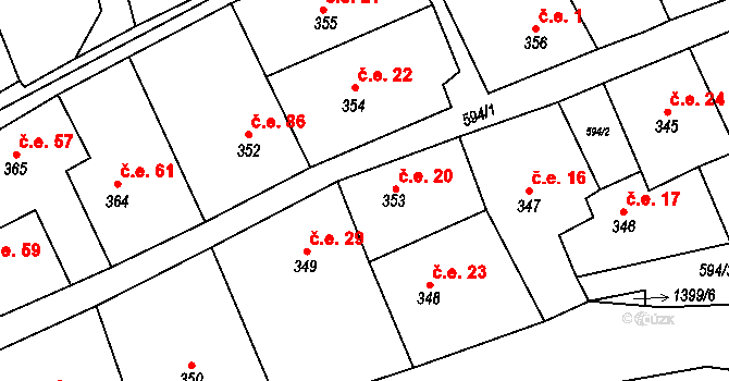 Olešnice 20, Červený Kostelec na parcele st. 353 v KÚ Olešnice u Červeného Kostelce, Katastrální mapa