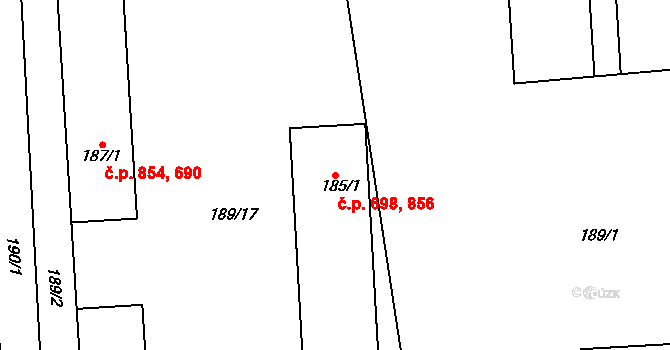 Pohořelice 698,856 na parcele st. 185/1 v KÚ Pohořelice nad Jihlavou, Katastrální mapa