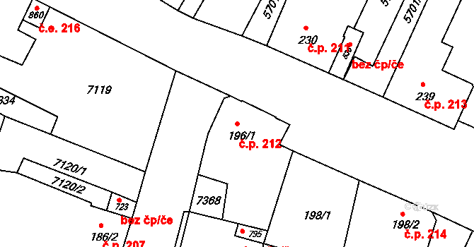 Hrádek 212 na parcele st. 196/1 v KÚ Hrádek u Znojma, Katastrální mapa