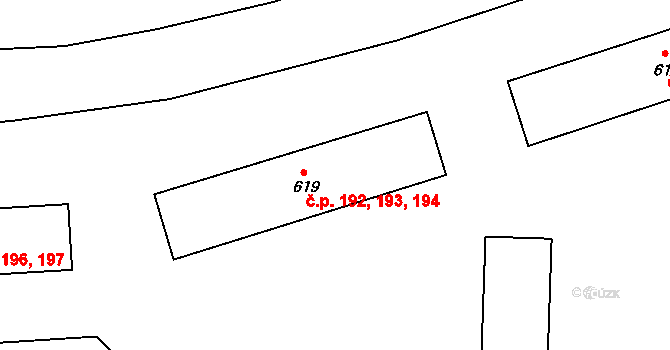 Stochov 192,193,194 na parcele st. 619 v KÚ Stochov, Katastrální mapa